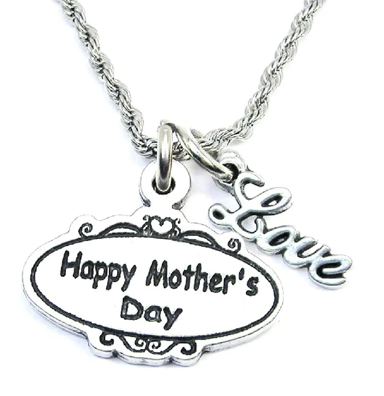 elegant necklaces for women -Happy Mother's Day Scrolled Oval Plaque 20" Rope Necklace With Love