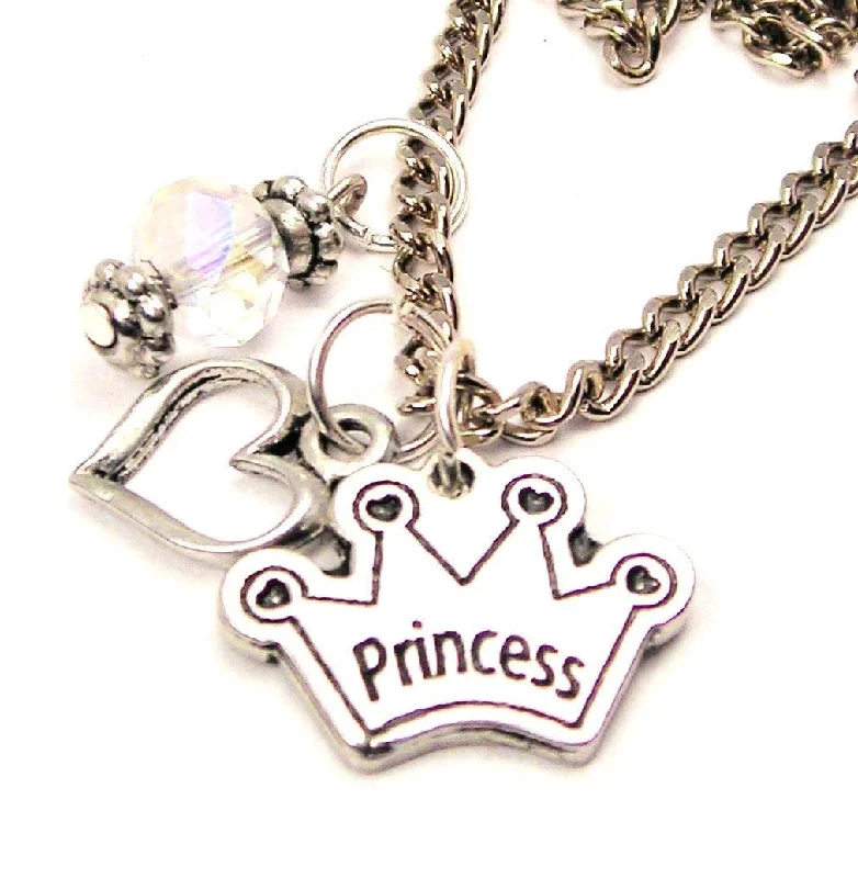 gemstone necklaces for women -Princess Crown With Four Point Hearts Necklace with Small Heart