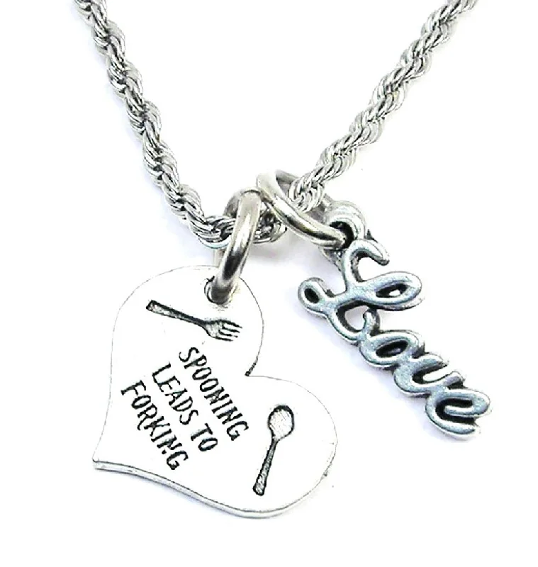 minimalist necklaces for women -Spooning Leads To Forking 20" Rope Necklace With Love