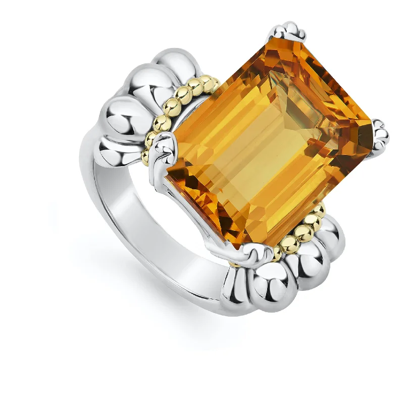 fashion engagement rings -Glacier Large Emerald-Cut Citrine Ring