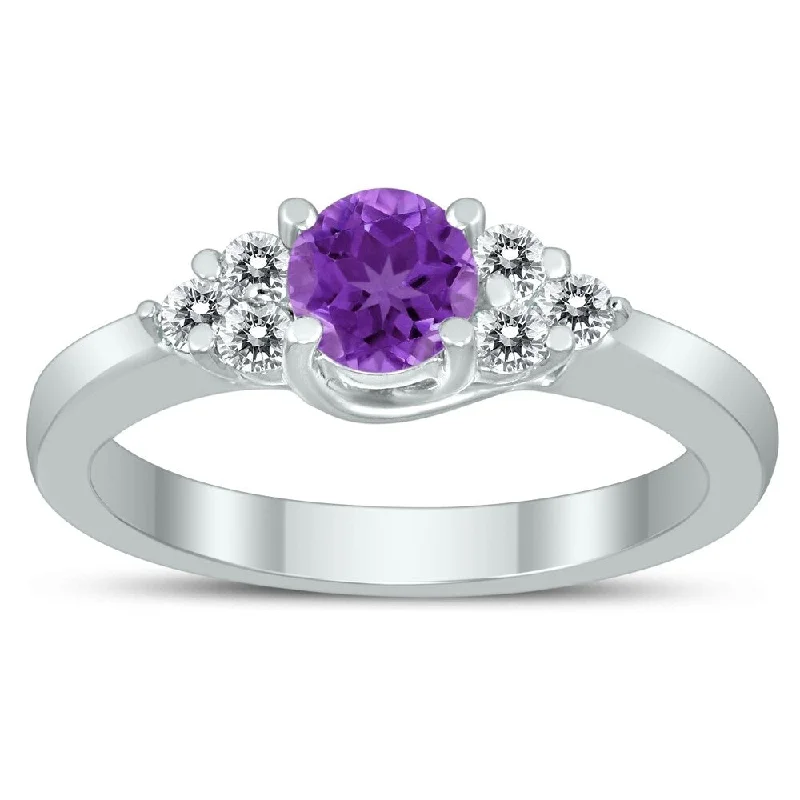 sapphire rings for women -5MM Amethyst and Diamond Cynthia Ring in 10K White Gold