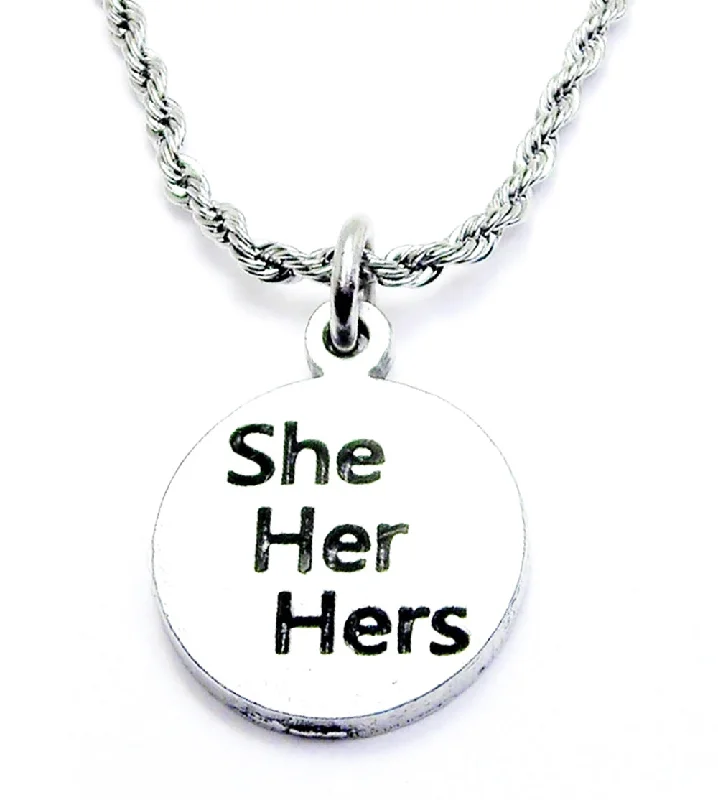 pearl necklaces for women -She Her Hers Single Charm Necklace