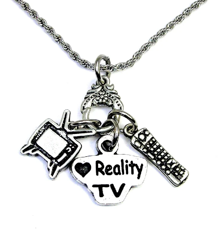 elegant chain necklaces for women -I love Reality TV Charm Holder Necklace 20" Chain Necklace