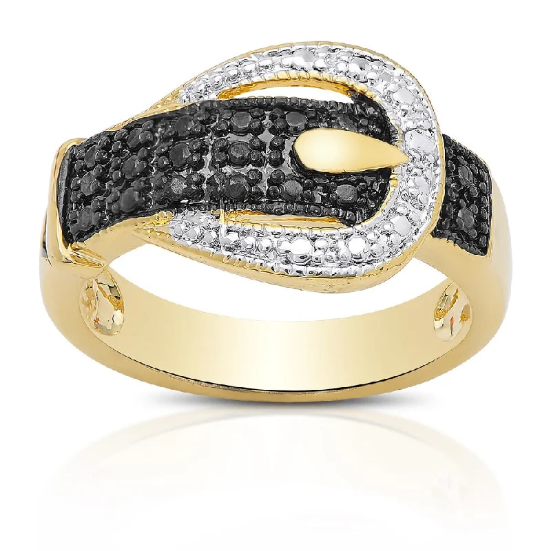 wedding rings for women -Finesque Gold Overlay Diamond Accent Tri-Color Buckle Ring