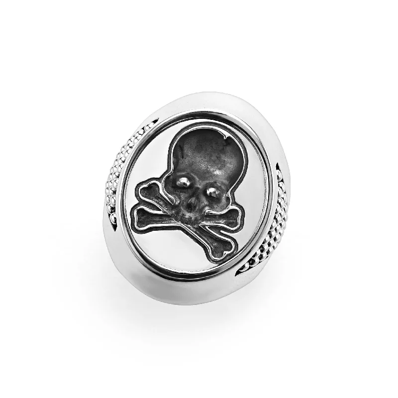 vintage wedding rings for women -Anthem Silver Skull Signet Ring