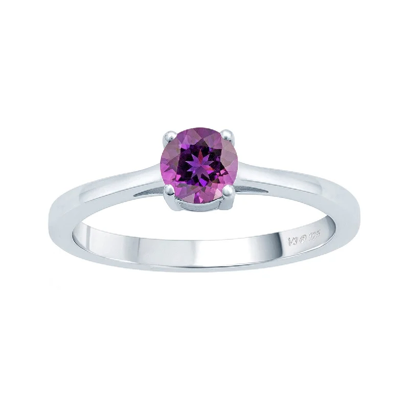 halo wedding rings for women -Sterling Silver with Natural Amethyst Solitaire Ring