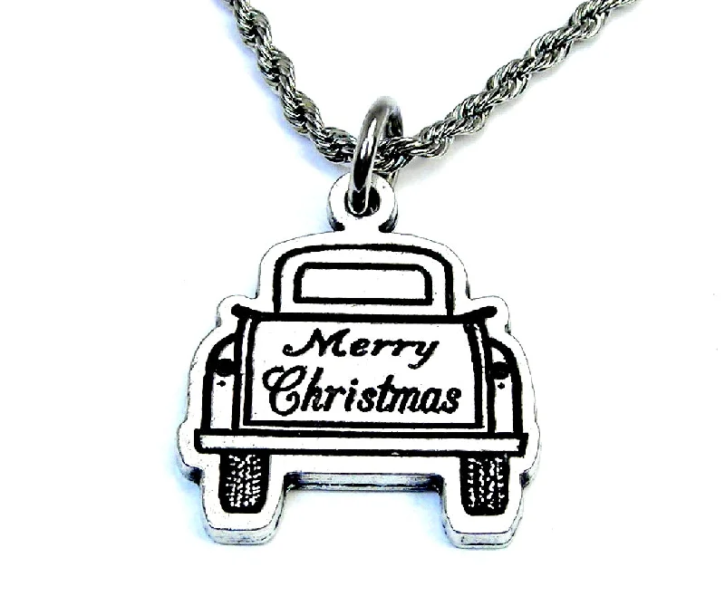 gemstone drop necklaces -Merry Christmas old truck Single Charm Necklace