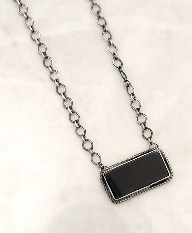 thick chain necklaces for women -Stamped Sterling Silver Onyx Bar Necklace