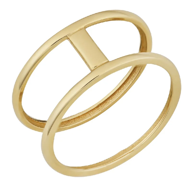 gold wedding bands for women -Fremada 10k Yellow Gold High Polish Bar on Double Ring (size 6 - 9)