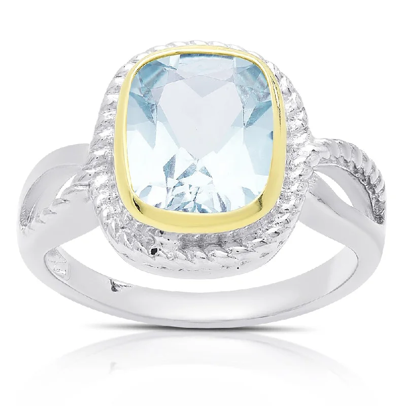 engagement rings for brides -Dolce Giavonna Sterling Silver Cushion-cut Blue Topaz Ring