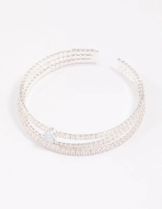 hammered bangles for women -Silver Plated Cup Chain Wrist Cuff