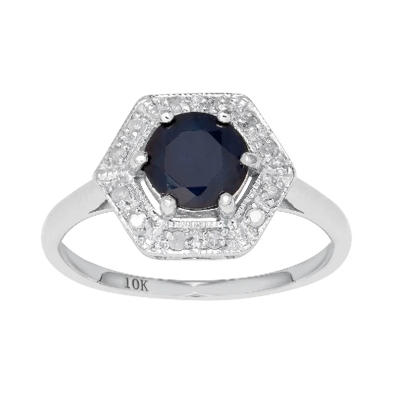 unique diamond rings for women -Viducci 10k White Gold Vintage Style Genuine Round Sapphire and Diamond Halo Ring