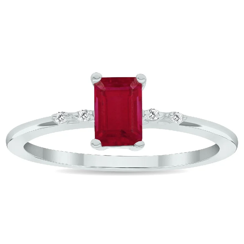 anniversary rings for women -Women's Ruby and Diamond Sparkle Ring in 10K White Gold