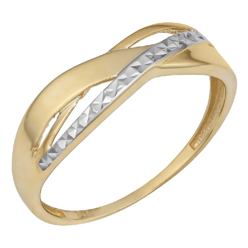 silver rings for women -Fremada 14k Two-tone Gold Diamond-cut and High Polish Triple Highway Ring