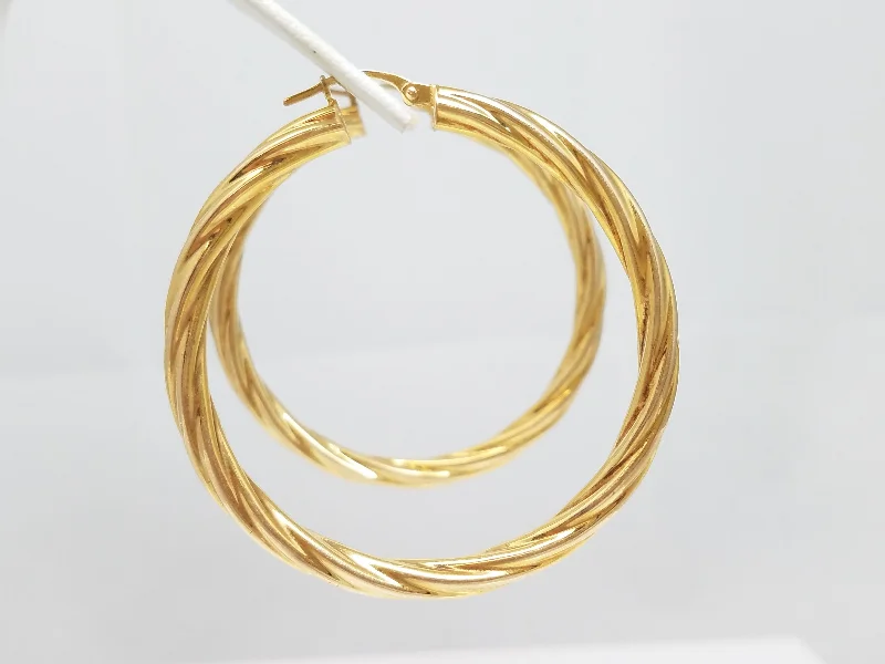 gold dangle earrings -Large Italian 14k Yellow Gold Spiral Hollow Hoop Earrings