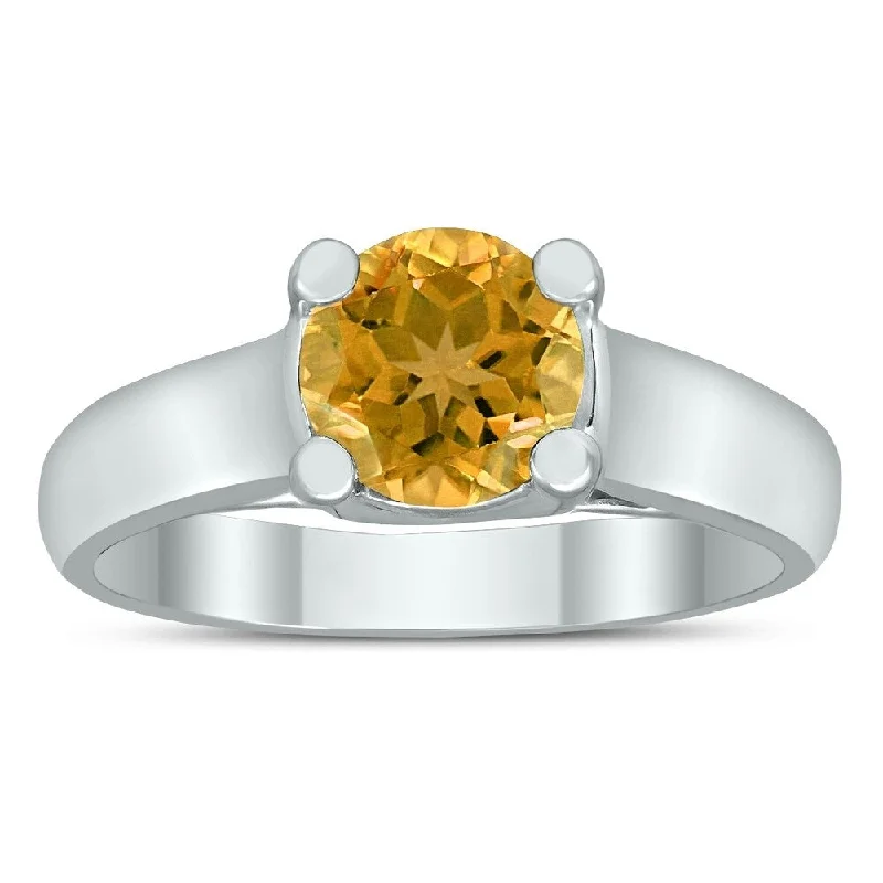 classic rings for women -Round 7MM Citrine Cathedral Solitaire Ring in 10K White Gold