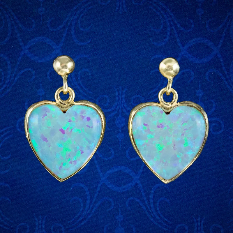 chic earrings for women -Victorian Style Opal Heart Stud Earrings 9ct Gold