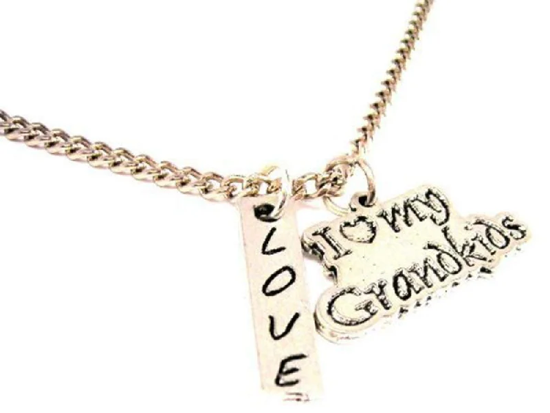 heart-shaped necklaces for women -I Love My Grandkids Love Stick Necklace