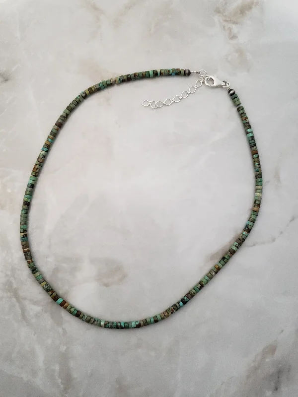 gold heart-shaped necklaces -Green Turquoise Beaded Necklace