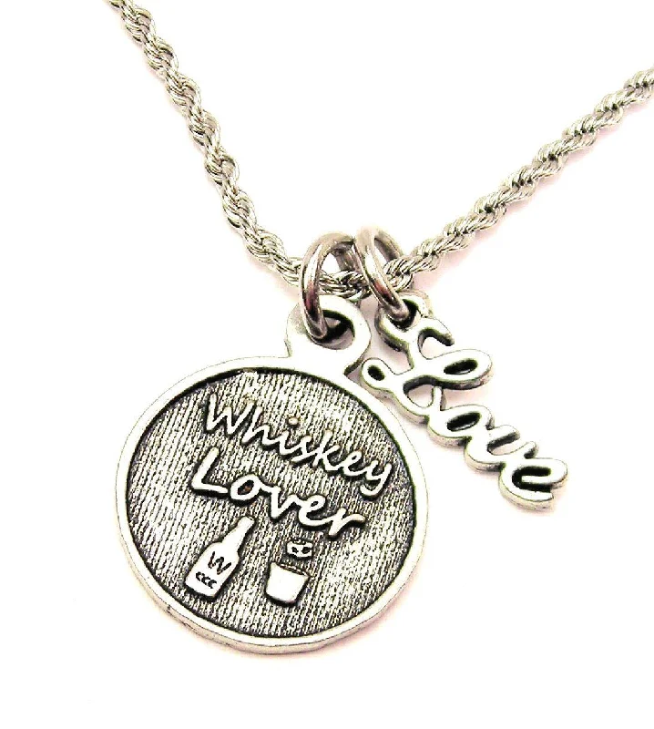 handmade pendant necklaces -Whiskey Lover 20" Chain Necklace With Cursive Love Accent