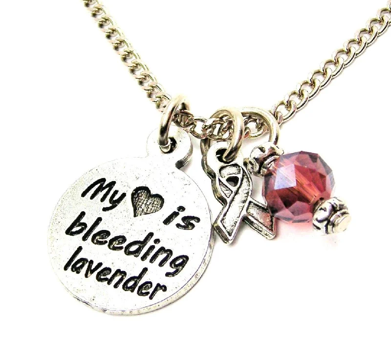 heart necklaces for women -my heart is bleeding lavender with Awareness Ribbon Necklace