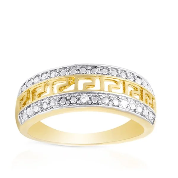 engagement rings for women -Finesque Yellow Gold over Silver Diamond Accent Greek Key Design Ring