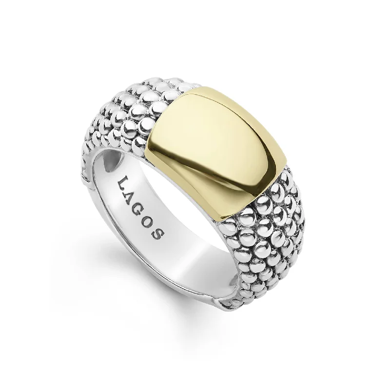 unique engagement rings for women -High Bar Two-Tone Station Caviar Ring