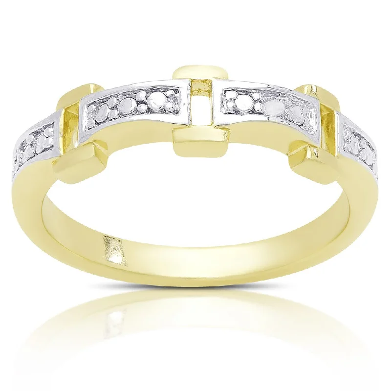 wedding set rings for women -Finesque Gold Over Sterling Silver Rectangle Link Diamond Accent Ring