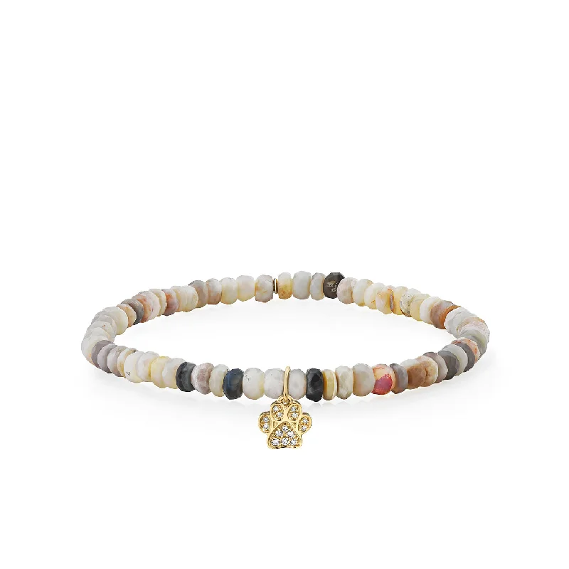 gemstone charm bracelets -Gold & Diamond Small Paw Print on Multi Australian Opal