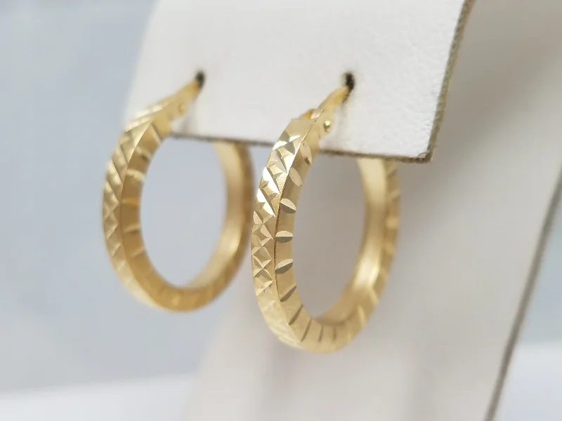 gemstone drop earrings -Fashionable 14k Yellow Gold Diamond Cut Hollow Hoop Earrings