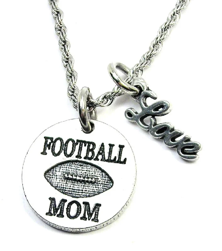 boho necklaces for women -Football Mom Circle 20" Rope Necklace With Love