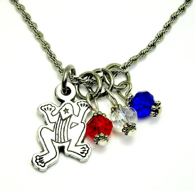 personalized initial necklaces -Coqui Puerto Rico flag Christmas 20" Rope Necklace frog jewelry