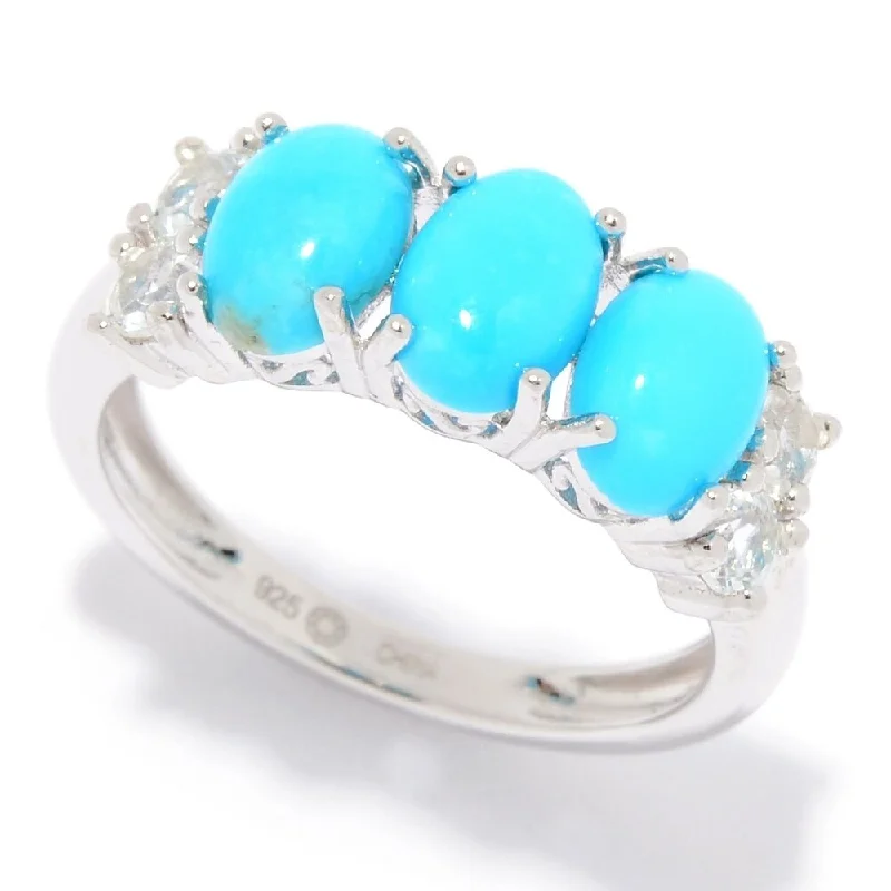 vintage rings for women -925 Sterling Silver Kingman Turquoise 3-Stone Ring