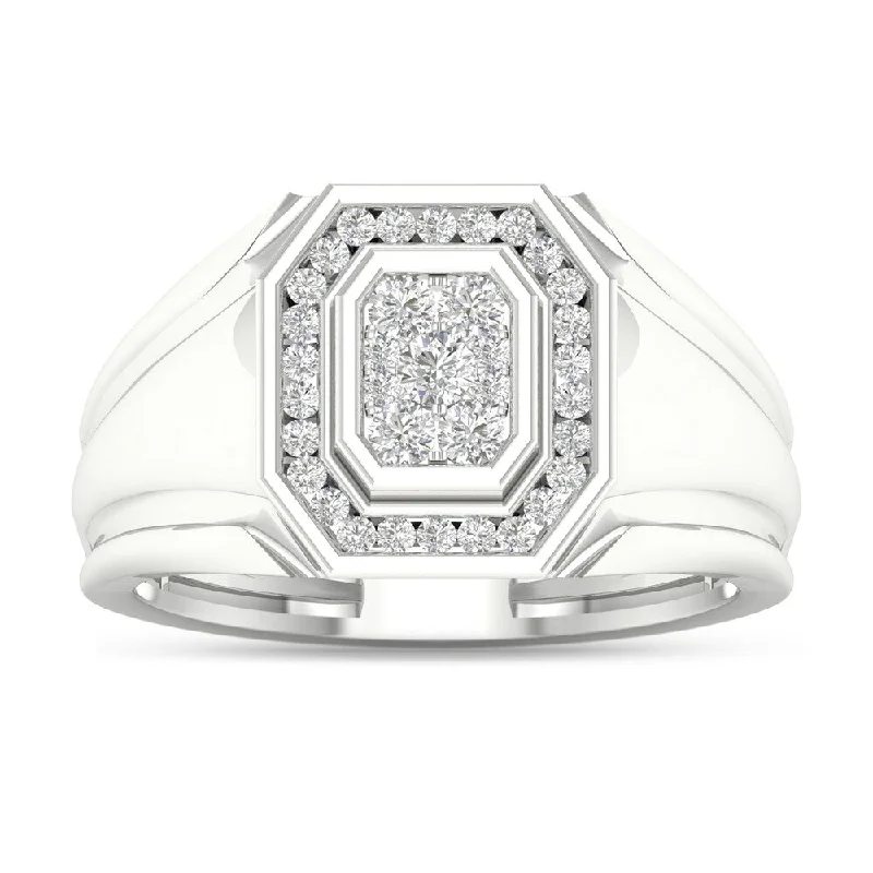 birthstone rings for women -De Couer IGI Certified 10k White Gold 1/2ct TDW Diamond Men's Cluster Ring - White H-I