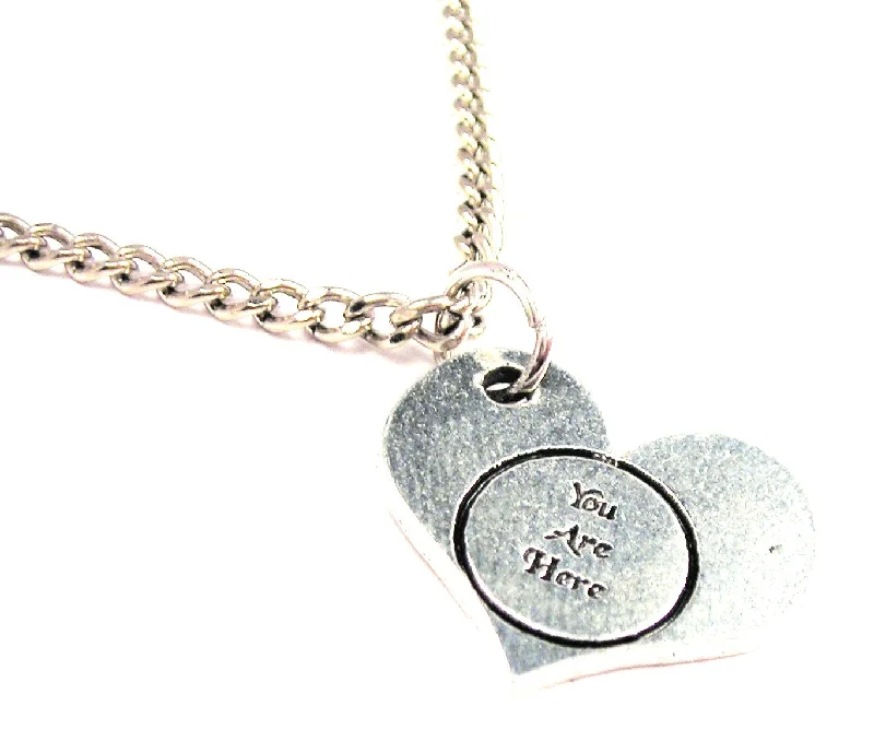 simple chain necklaces for women -You Are Here Heart Single Charm Necklace