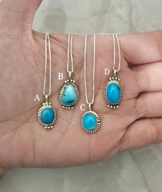 custom engraved necklaces -Stamped Sterling Silver Turquoise Pendant Necklaces