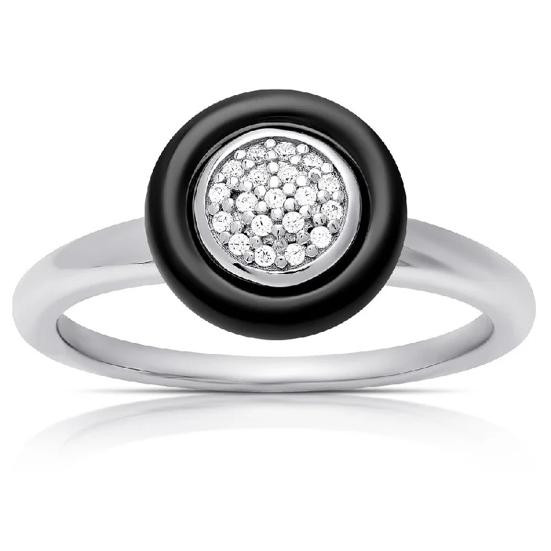 personalized rings for women -Samantha Stone Sterling Silver Cubic Zirconia Circle Ceramic Ring