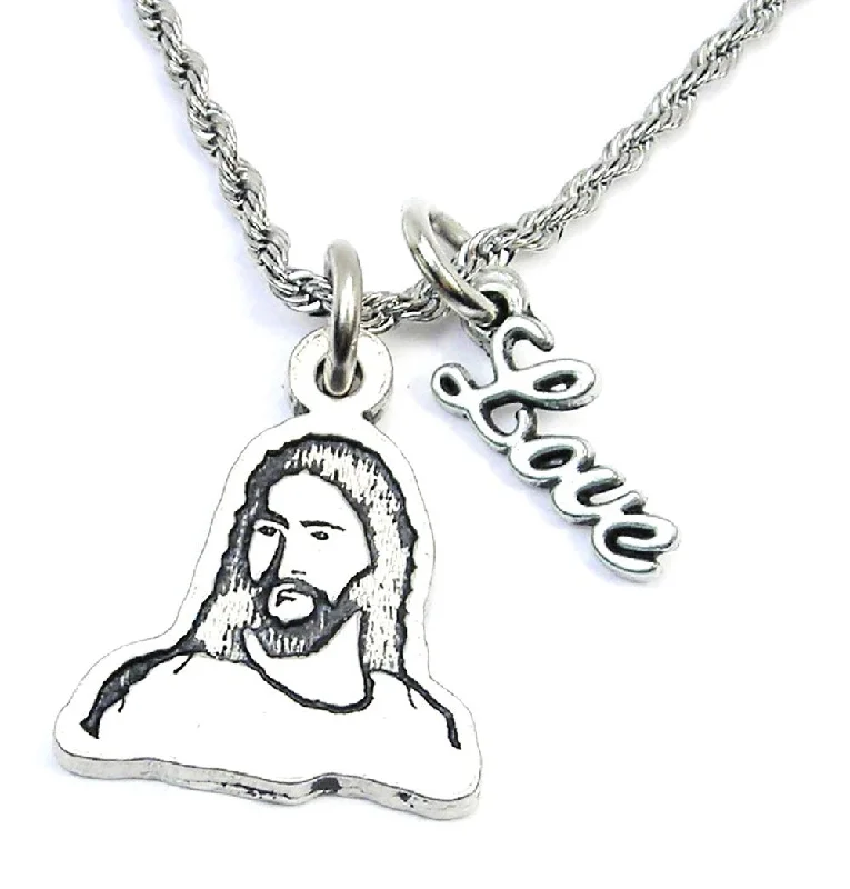 short necklaces for women -Side Look Jesus Portrait 20" Rope Necklace With Love