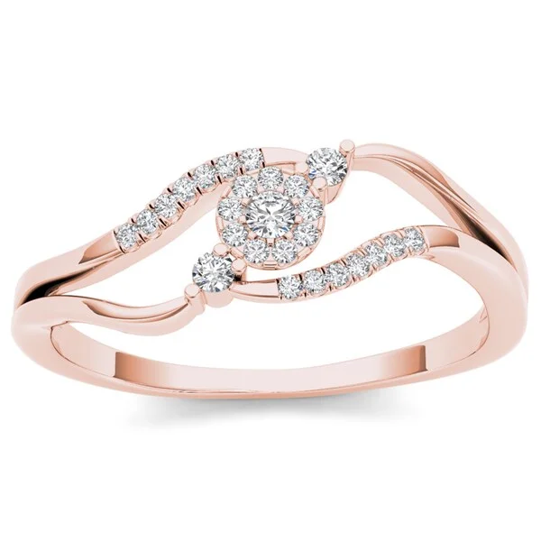 colored gemstone engagement rings -De Couer 10k Rose Gold 1/8ct TDW Diamond Bypass Cluster Ring - Pink