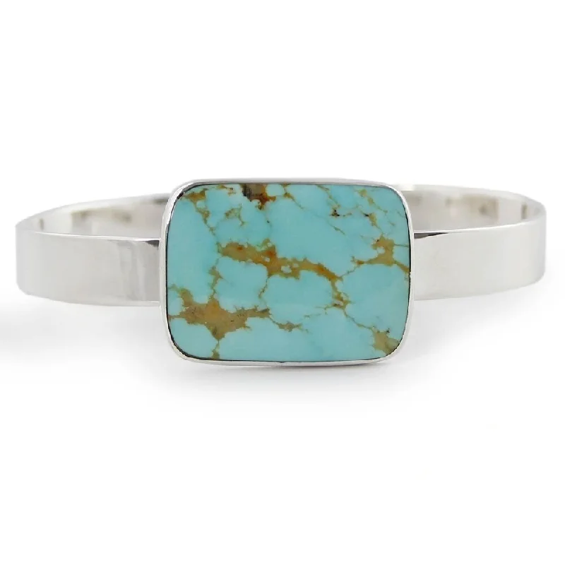 luxury fashion bracelets -Handmade Caribbean Mosaic Sterling Silver Turquoise Cuff (Mexico)