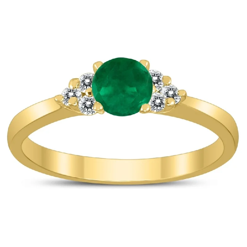 large statement rings for women -4MM Emerald and Diamond Cynthia Ring in 10K Yellow Gold