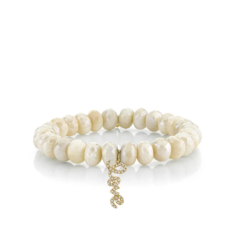 precious stone bracelets for women -Gold & Diamond Love Script on Moonstone