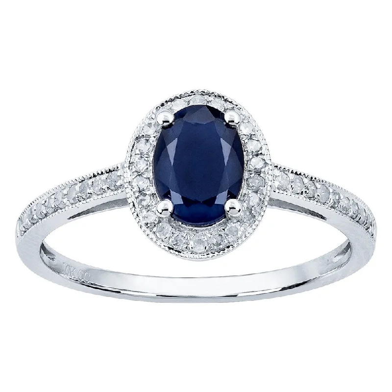 thin engagement rings -Viducci 10k White Gold Genuine Oval Sapphire and Diamond Halo Ring