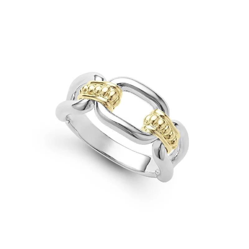 modern wedding rings for women -Signature Caviar Two-Tone Link Ring