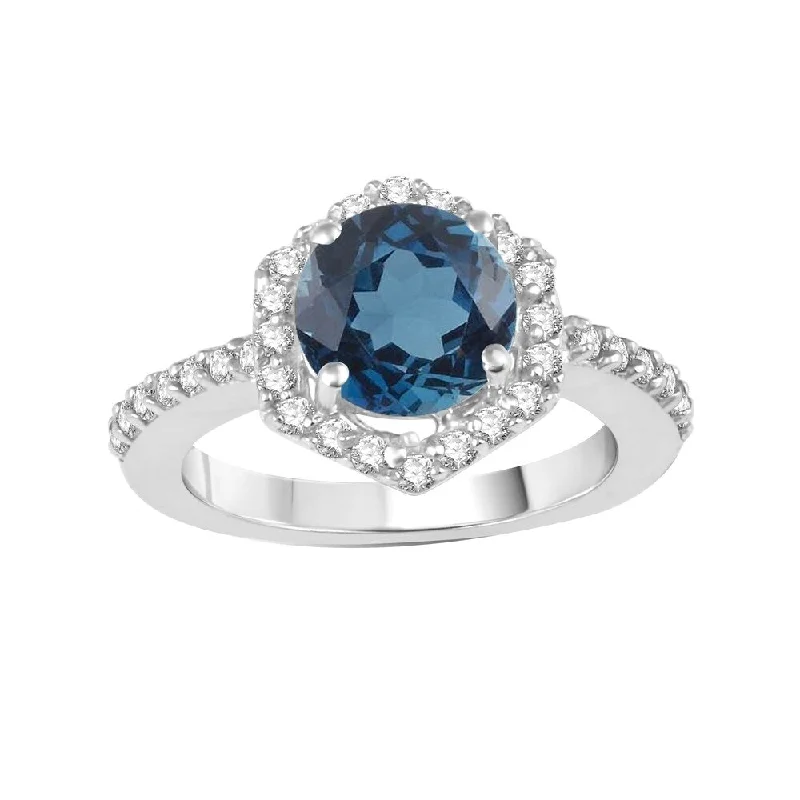 mixed metal rings for women -Sterling Silver with Natural London Blue Topaz and White Topaz Ring