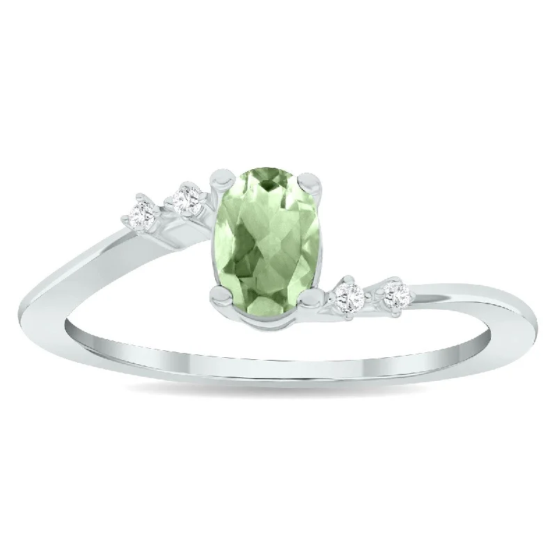 unique rings for women -Women's Green Amethyst and Diamond Tierra Ring in 10K White Gold