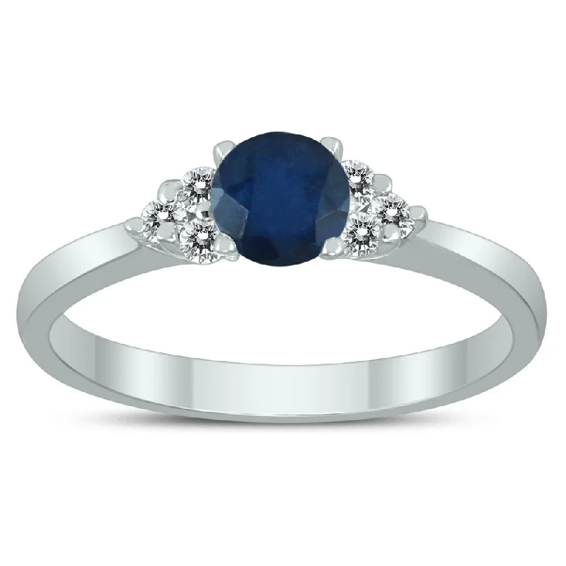 heart diamond rings for women -4MM Sapphire and Diamond Cynthia Ring in 10K White Gold