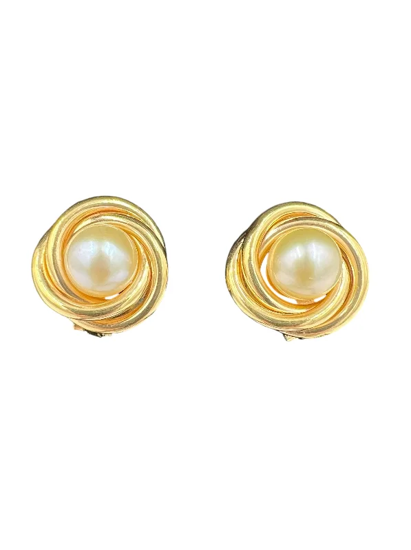 cute earrings for women -Vintage Pearl Yellow Gold Knot Clip On Earrings