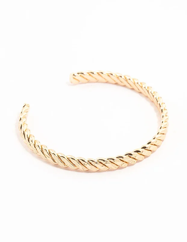 pearl bracelets for women -Gold Twisted Rope Cuff