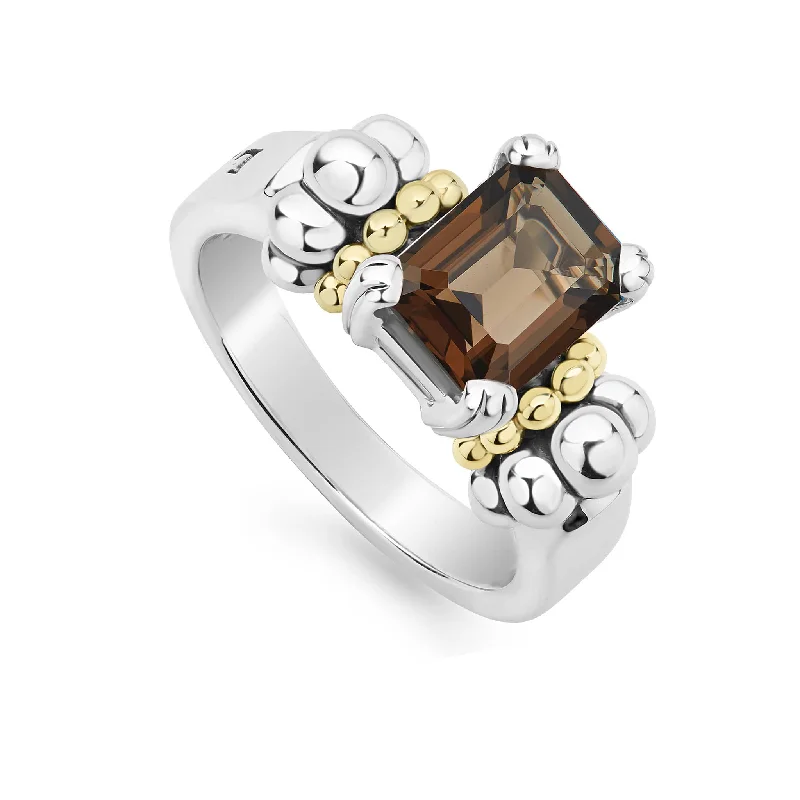 birthstone rings for women -Glacier Small Emerald-Cut Smokey Quartz Ring